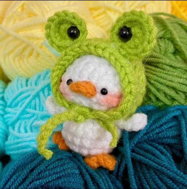 Cute Duck Wearing Frog Hat Keychain